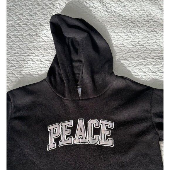 Girls Black Hooded Dress "Peace" Design Long Hoodie NWOT Kidtopia size 12-14 - Picture 4 of 15